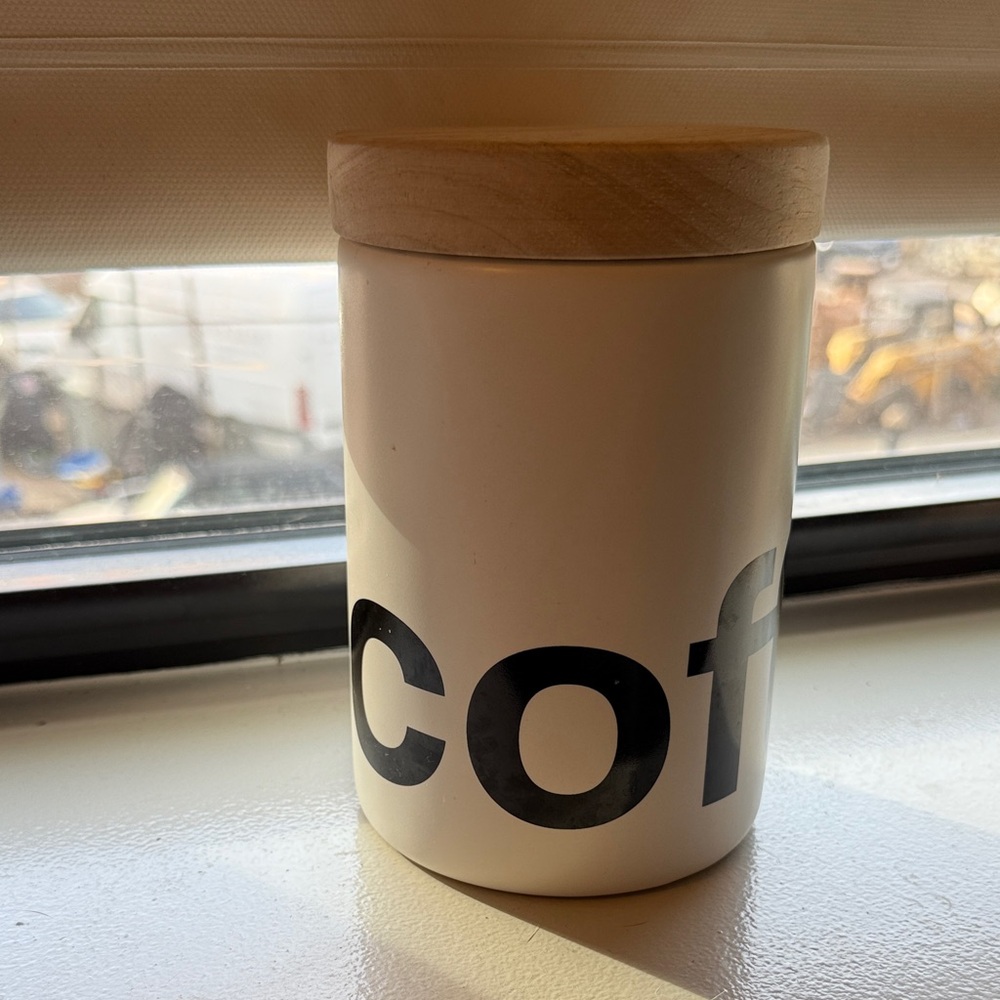 White Coffee Canister with Wooden Lid